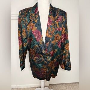 San Moire Dark Green and Floral Blazer size M